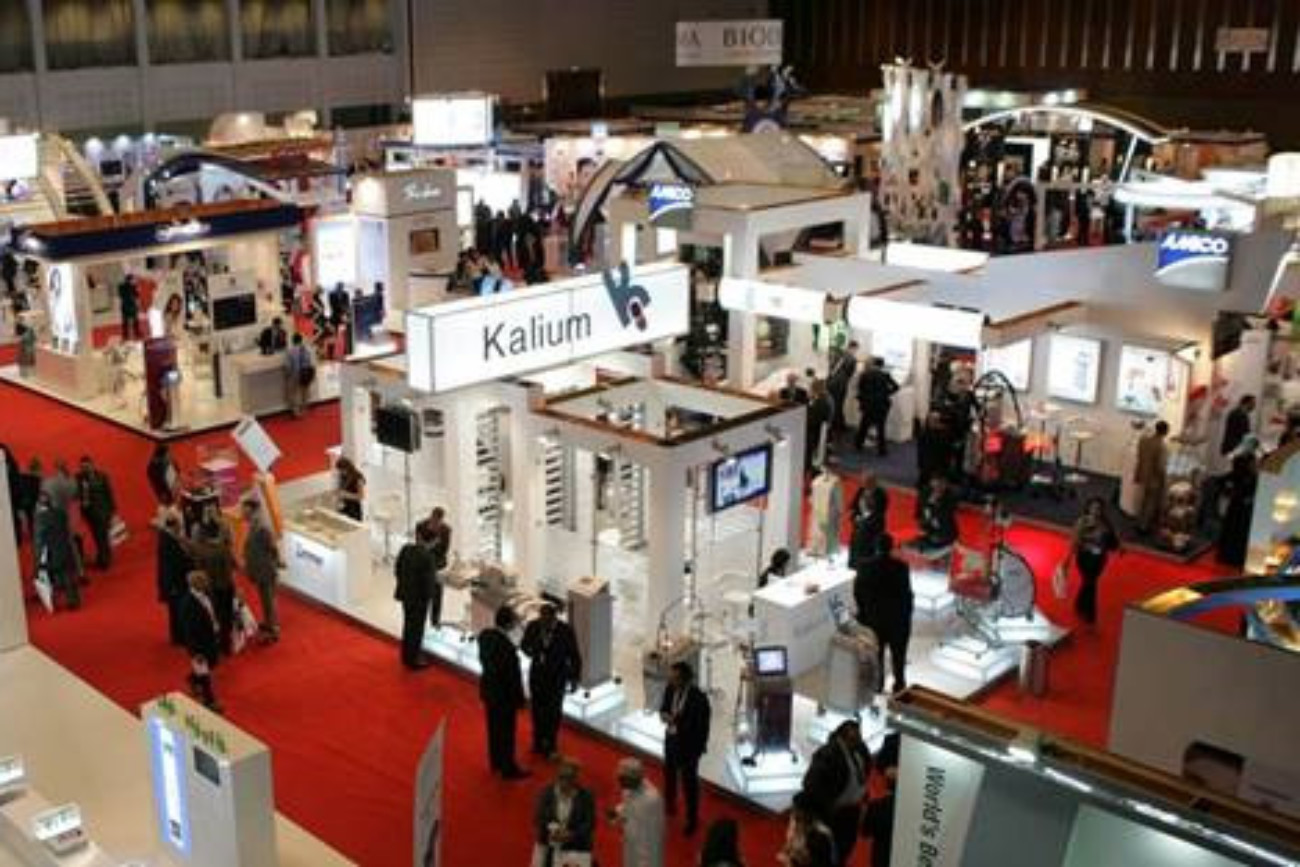 Exhibition hall with various defense industry booths